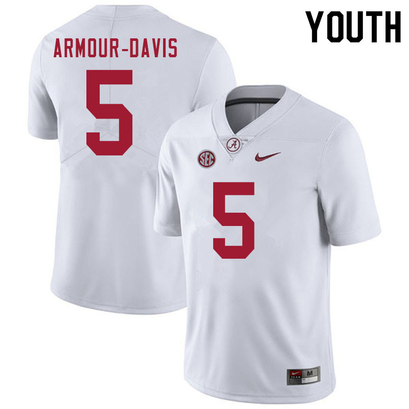Alabama Crimson Tide Youth Jalyn Armour-Davis #5 White NCAA Nike Authentic Stitched 2020 College Football Jersey KJ16B38RP